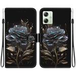 For Motorola Moto G54 Crystal Texture Colored Drawing Leather Phone Case(Black Rose)