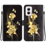 For Motorola Moto G Power 5G 2024 Crystal Texture Colored Drawing Leather Phone Case(Gold Butterfly Rose)