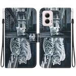 For Motorola Moto G Power 5G 2024 Crystal Texture Colored Drawing Leather Phone Case(Cat Tiger Reflection)