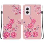 For Motorola Moto G Power 5G 2024 Crystal Texture Colored Drawing Leather Phone Case(Cherry Blossoms)