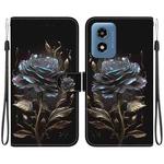 For Motorola Moto G Play 4G 2024 Crystal Texture Colored Drawing Leather Phone Case(Black Rose)