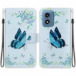 For Motorola Moto G Play 4G 2024 Crystal Texture Colored Drawing Leather Phone Case(Blue Pansies)