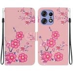 For Motorola Edge 50 Pro Crystal Texture Colored Drawing Leather Phone Case(Cherry Blossoms)