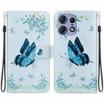 For Motorola Edge 50 Pro Crystal Texture Colored Drawing Leather Phone Case(Blue Pansies)