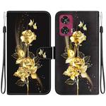 For Motorola Edge 50 Fusion Crystal Texture Colored Drawing Leather Phone Case(Gold Butterfly Rose)