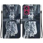 For Motorola Edge 50 Fusion Crystal Texture Colored Drawing Leather Phone Case(Cat Tiger Reflection)