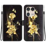 For Motorola Edge 50 Ultra Crystal Texture Colored Drawing Leather Phone Case(Gold Butterfly Rose)