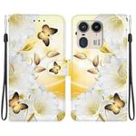 For Motorola Edge 50 Ultra Crystal Texture Colored Drawing Leather Phone Case(Gold Butterfly Epiphyllum)