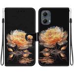 For Motorola Edge 2024 Crystal Texture Colored Drawing Leather Phone Case(Gold Peony)