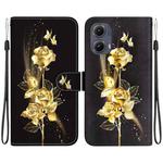 For Motorola Edge 2024 Crystal Texture Colored Drawing Leather Phone Case(Gold Butterfly Rose)