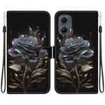 For Motorola Edge 2024 Crystal Texture Colored Drawing Leather Phone Case(Black Rose)