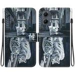 For Motorola Edge 2024 Crystal Texture Colored Drawing Leather Phone Case(Cat Tiger Reflection)