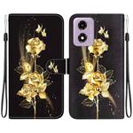 For Motorola Moto G04s / Moto E14 Crystal Texture Colored Drawing Leather Phone Case(Gold Butterfly Rose)