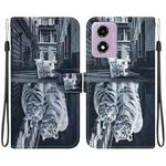 For Motorola Moto G04s / Moto E14 Crystal Texture Colored Drawing Leather Phone Case(Cat Tiger Reflection)