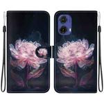 For Motorola Moto G85 Crystal Texture Colored Drawing Leather Phone Case(Purple Peony)