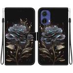 For Motorola Moto G85 Crystal Texture Colored Drawing Leather Phone Case(Black Rose)