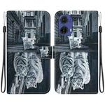 For Motorola Moto G85 Crystal Texture Colored Drawing Leather Phone Case(Cat Tiger Reflection)