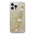 For iPhone 15 Pro Max Starry Sequin Love Gem Chain Epoxy TPU Phone Case(Yellow)