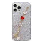 For iPhone 15 Pro Starry Sequin Love Gem Chain Epoxy TPU Phone Case(Silver)