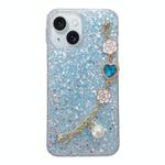 For iPhone 15 Starry Sequin Love Gem Chain Epoxy TPU Phone Case(Blue)