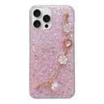 For iPhone 14 Pro Max Starry Sequin Love Gem Chain Epoxy TPU Phone Case(Pink)