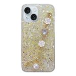 For iPhone 13 Starry Sequin Love Gem Chain Epoxy TPU Phone Case(Yellow)