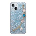 For iPhone 13 mini Starry Sequin Love Gem Chain Epoxy TPU Phone Case(Blue)