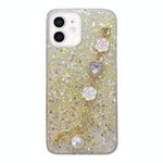 For iPhone 12 mini Starry Sequin Love Gem Chain Epoxy TPU Phone Case(Yellow)