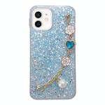 For iPhone 12 mini Starry Sequin Love Gem Chain Epoxy TPU Phone Case(Blue)