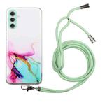 For Samsung Galaxy S24 5G Hollow Marble Pattern TPU Shockproof Phone Case with Rope(Green)