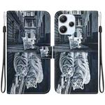 For Xiaomi Redmi 12 Crystal Texture Colored Drawing Leather Phone Case(Cat Tiger Reflection)