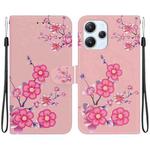 For Xiaomi Redmi 12 Crystal Texture Colored Drawing Leather Phone Case(Cherry Blossoms)