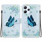 For Xiaomi Redmi 12 Crystal Texture Colored Drawing Leather Phone Case(Blue Pansies)