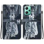 For Xiaomi Redmi Note 12 5G Crystal Texture Colored Drawing Leather Phone Case(Cat Tiger Reflection)