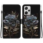 For Xiaomi Redmi Note 12 Pro+ Crystal Texture Colored Drawing Leather Phone Case(Black Rose)
