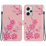 For Xiaomi Redmi Note 12 Pro+ Crystal Texture Colored Drawing Leather Phone Case(Cherry Blossoms)