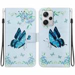 For Xiaomi Redmi Note 12 Pro+ Crystal Texture Colored Drawing Leather Phone Case(Blue Pansies)