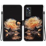 For Xiaomi 12 / 12X Crystal Texture Colored Drawing Leather Phone Case(Gold Peony)
