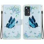 For Xiaomi 12 / 12X Crystal Texture Colored Drawing Leather Phone Case(Blue Pansies)