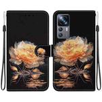 For Xiaomi 12T / 12T Pro Crystal Texture Colored Drawing Leather Phone Case(Gold Peony)