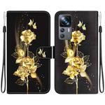 For Xiaomi 12T / 12T Pro Crystal Texture Colored Drawing Leather Phone Case(Gold Butterfly Rose)