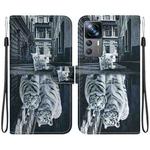 For Xiaomi 12T / 12T Pro Crystal Texture Colored Drawing Leather Phone Case(Cat Tiger Reflection)