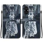 For Xiaomi Poco M4 5G Crystal Texture Colored Drawing Leather Phone Case(Cat Tiger Reflection)