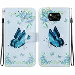 For Xiaomi Poco X3 NFC / X3 Crystal Texture Colored Drawing Leather Phone Case(Blue Pansies)