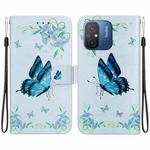 For Xiaomi Redmi 12C / 11A Crystal Texture Colored Drawing Leather Phone Case(Blue Pansies)