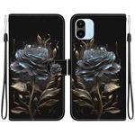 For Xiaomi Redmi A1 / A2 Crystal Texture Colored Drawing Leather Phone Case(Black Rose)