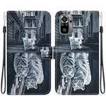 For Xiaomi Redmi Note 10 4G / Note 10S Crystal Texture Colored Drawing Leather Phone Case(Cat Tiger Reflection)