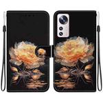 For Xiaomi 12 Lite Crystal Texture Colored Drawing Leather Phone Case(Gold Peony)