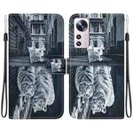 For Xiaomi 12 Lite Crystal Texture Colored Drawing Leather Phone Case(Cat Tiger Reflection)