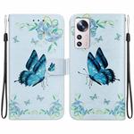 For Xiaomi 12 Lite Crystal Texture Colored Drawing Leather Phone Case(Blue Pansies)